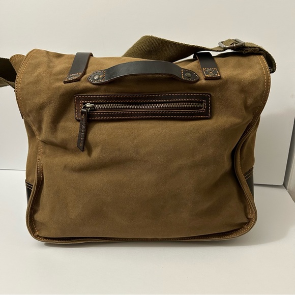 DamnDog Haversack in Swamp Green: Canvas Messenger Bag with Leather Straps - Picture 2 of 16